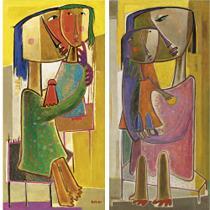 A PAIR OF PAINTINGS EACH TITLED WOMAN AND CHILD